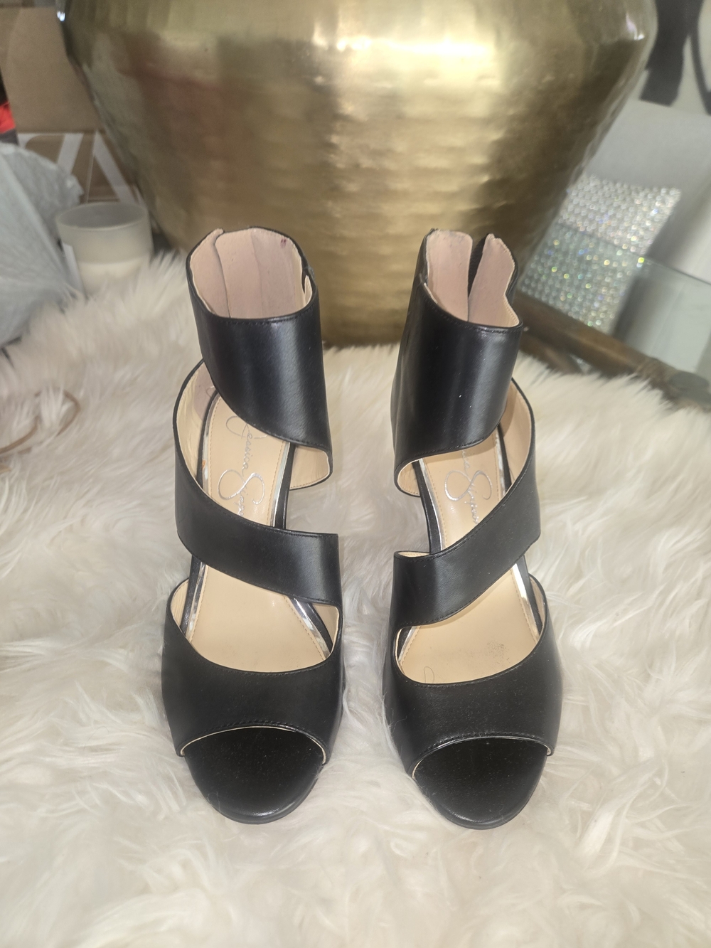 Jessica Simpson Black Strappy Cutout High Heel Sandals